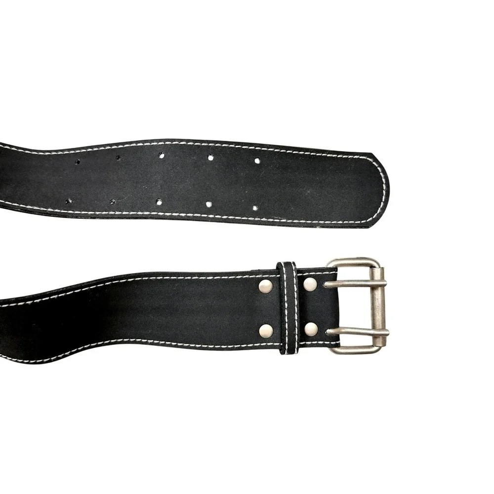 Y2K Black Grunge Contrast Stitch Wide Belt Double Prong Buckle OS